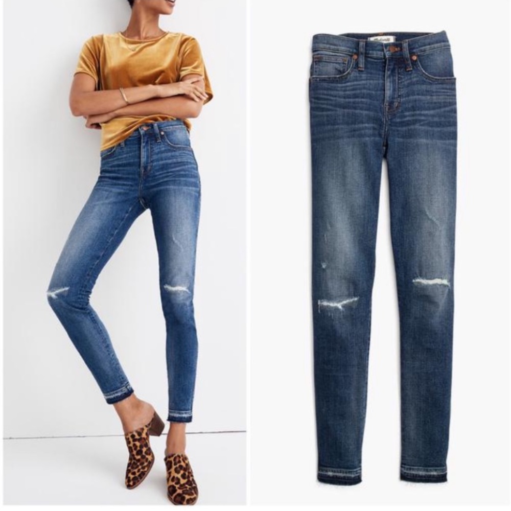 Madewell 9” High Rise Skinny Distressed Rip Repair